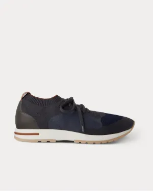 360 Flexy Walk Leather-Trimmed Knitted Wool  Navy low top sneakers
