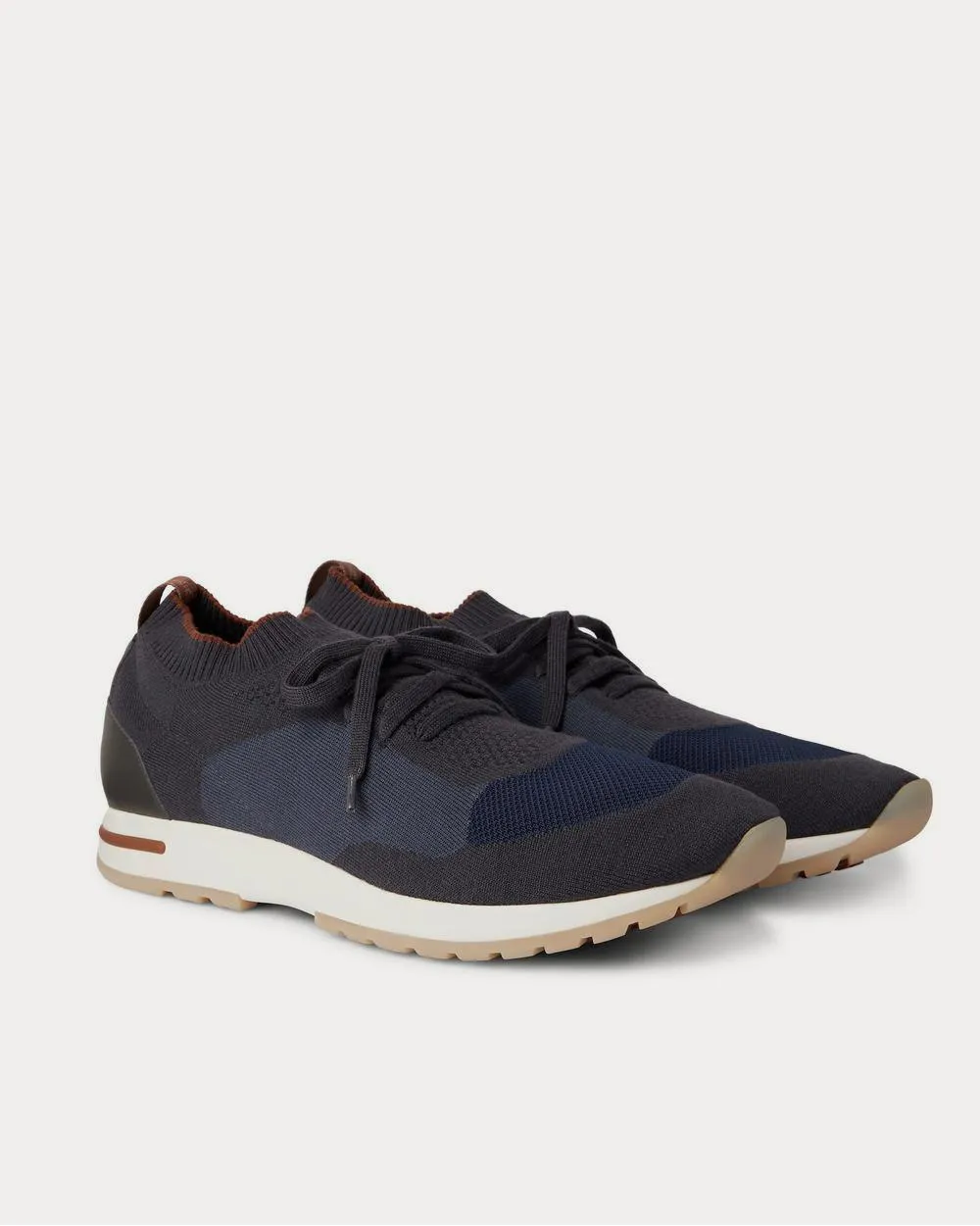 360 Flexy Walk Leather-Trimmed Knitted Wool  Navy low top sneakers