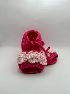 6-9 Month Knitted Pink Flowers Sandal