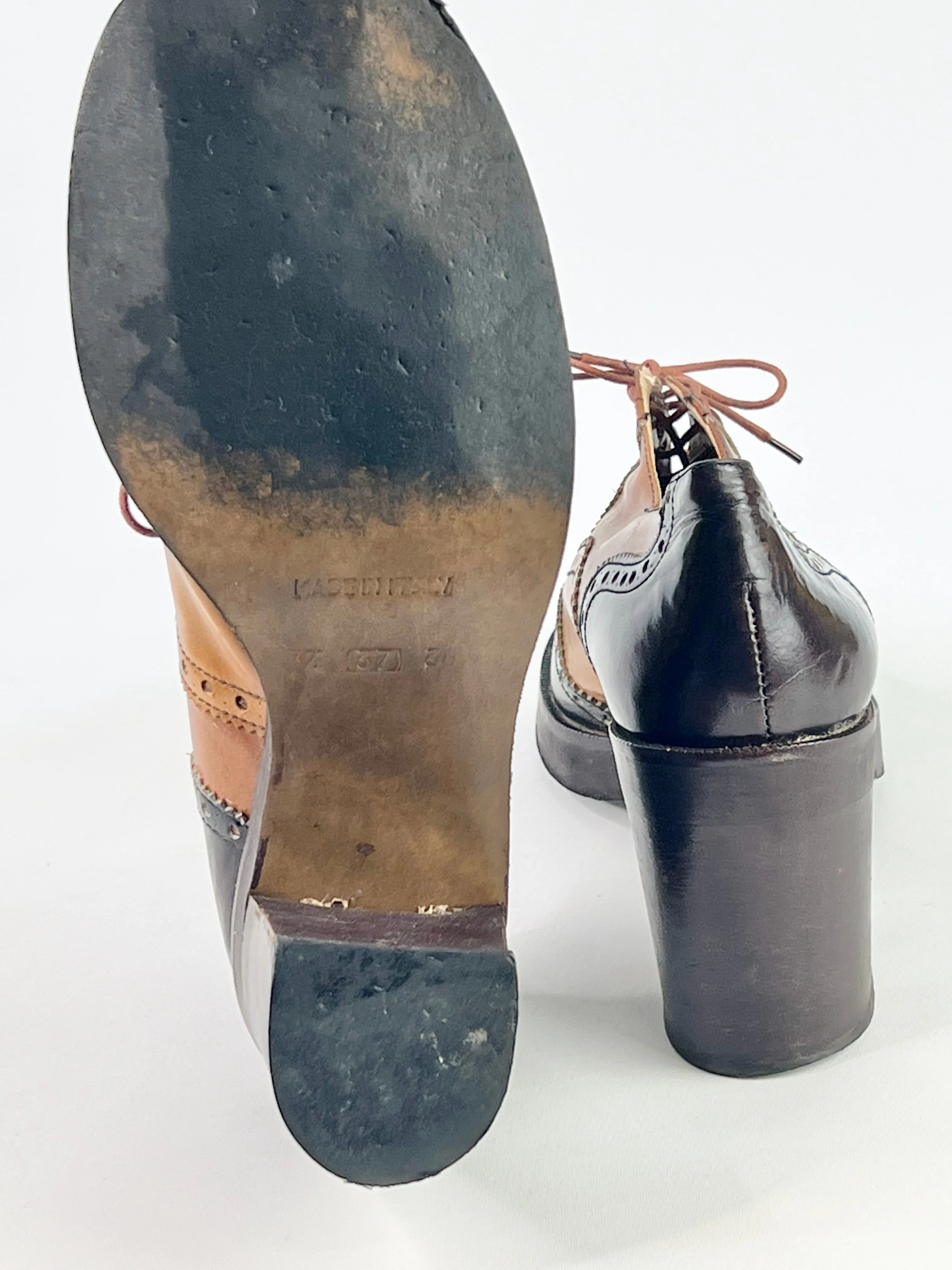60s Two-Tone Leather Heeled Oxfords - EU37