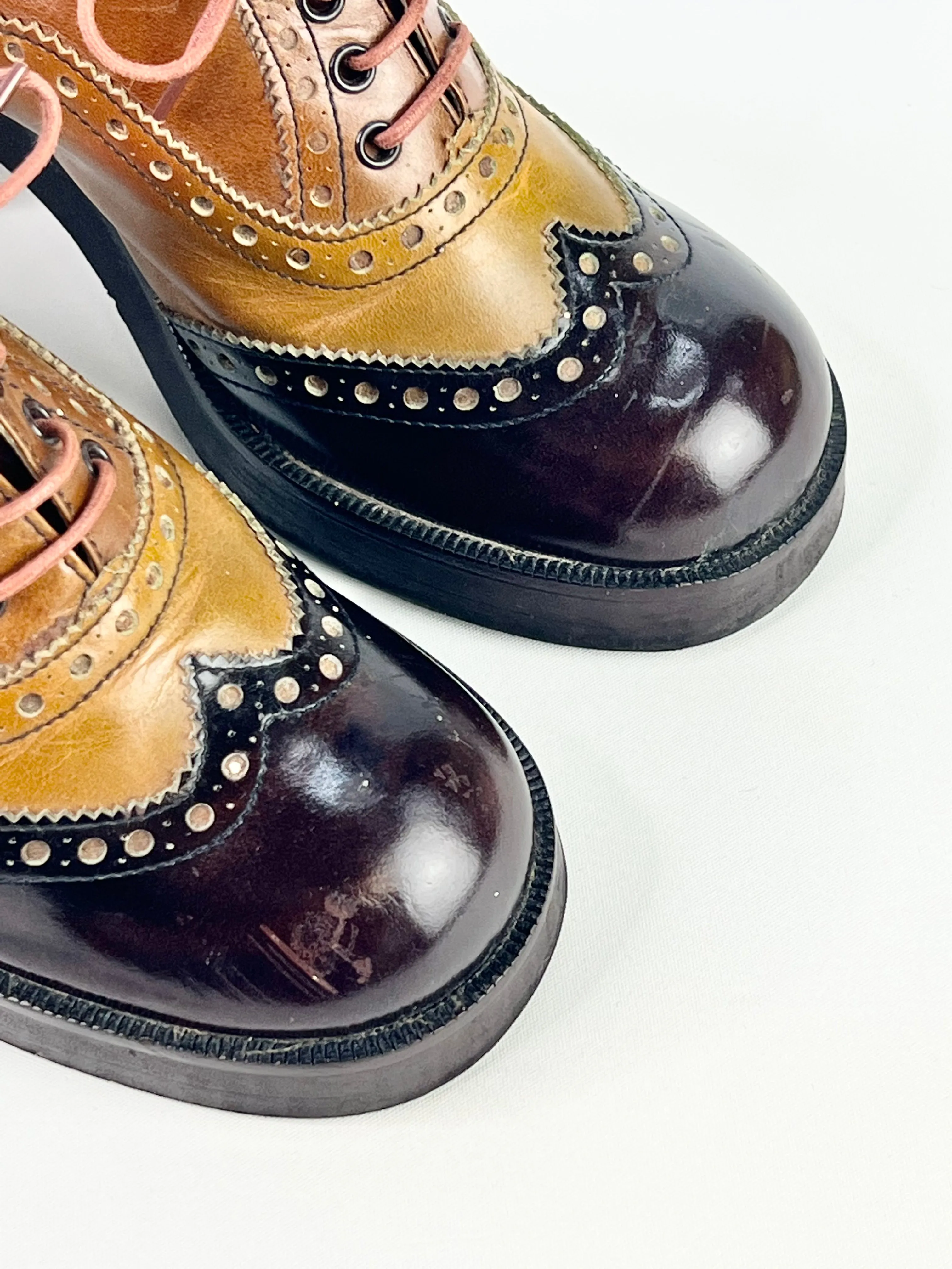 60s Two-Tone Leather Heeled Oxfords - EU37