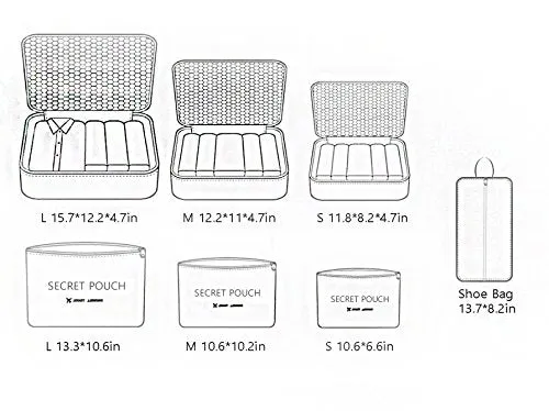 7 Set Travel Cubes,5 Colors Waterproof Mesh Durable Luggage Packing Organizers,1 Travel Shoe