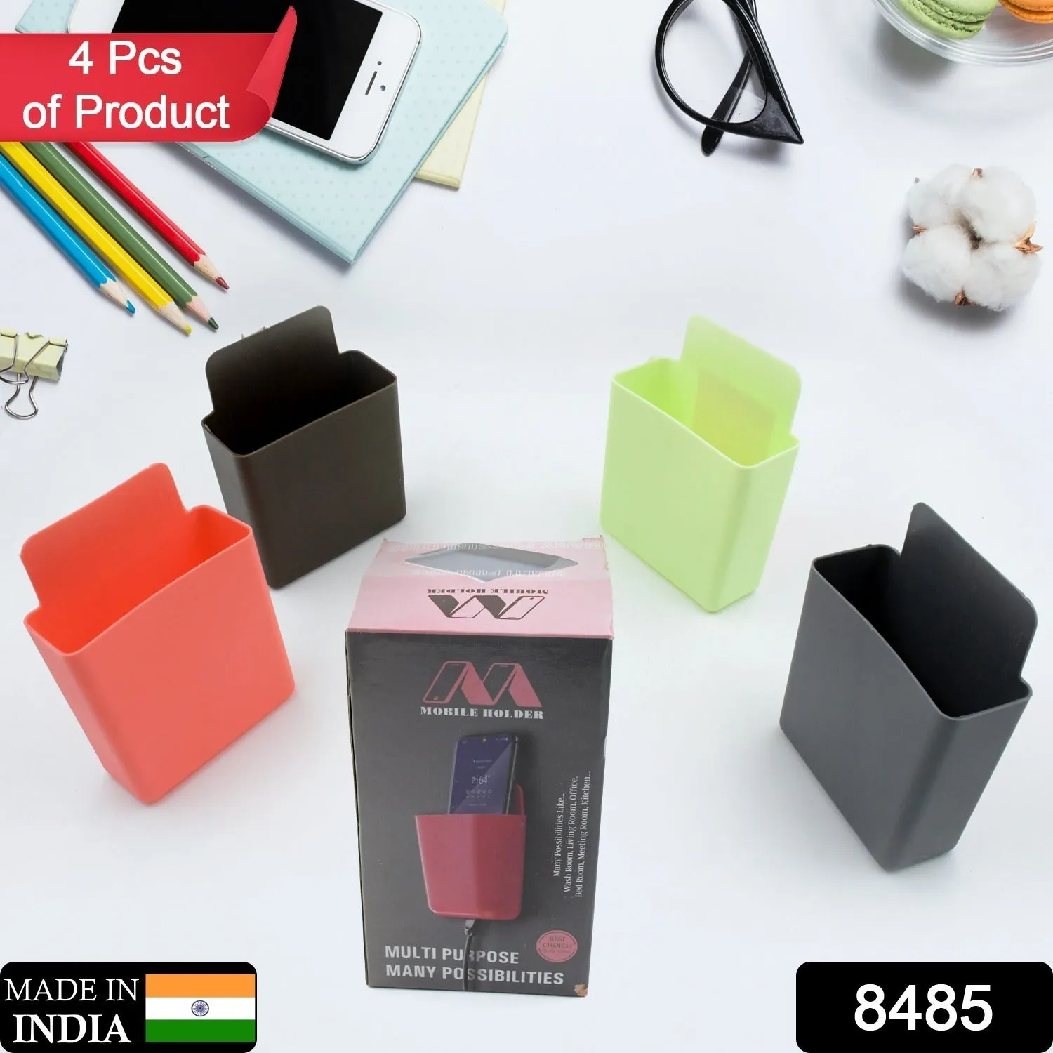 8485  Multipurpose Plastic Wall Mounted Remote & Mobile Holder Stand  (Pack of 4)