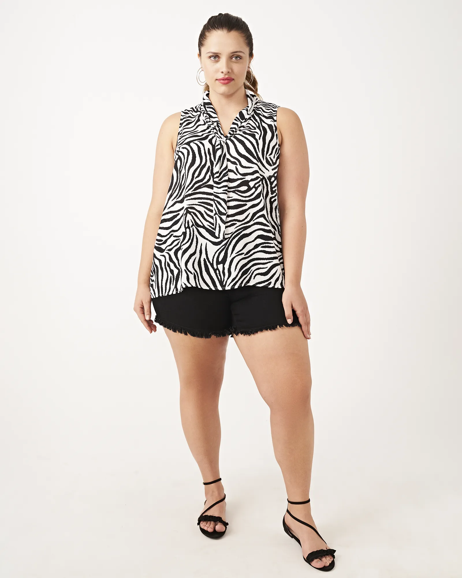 Antonella Sleeveless Tie Neck Blouse | White / Black