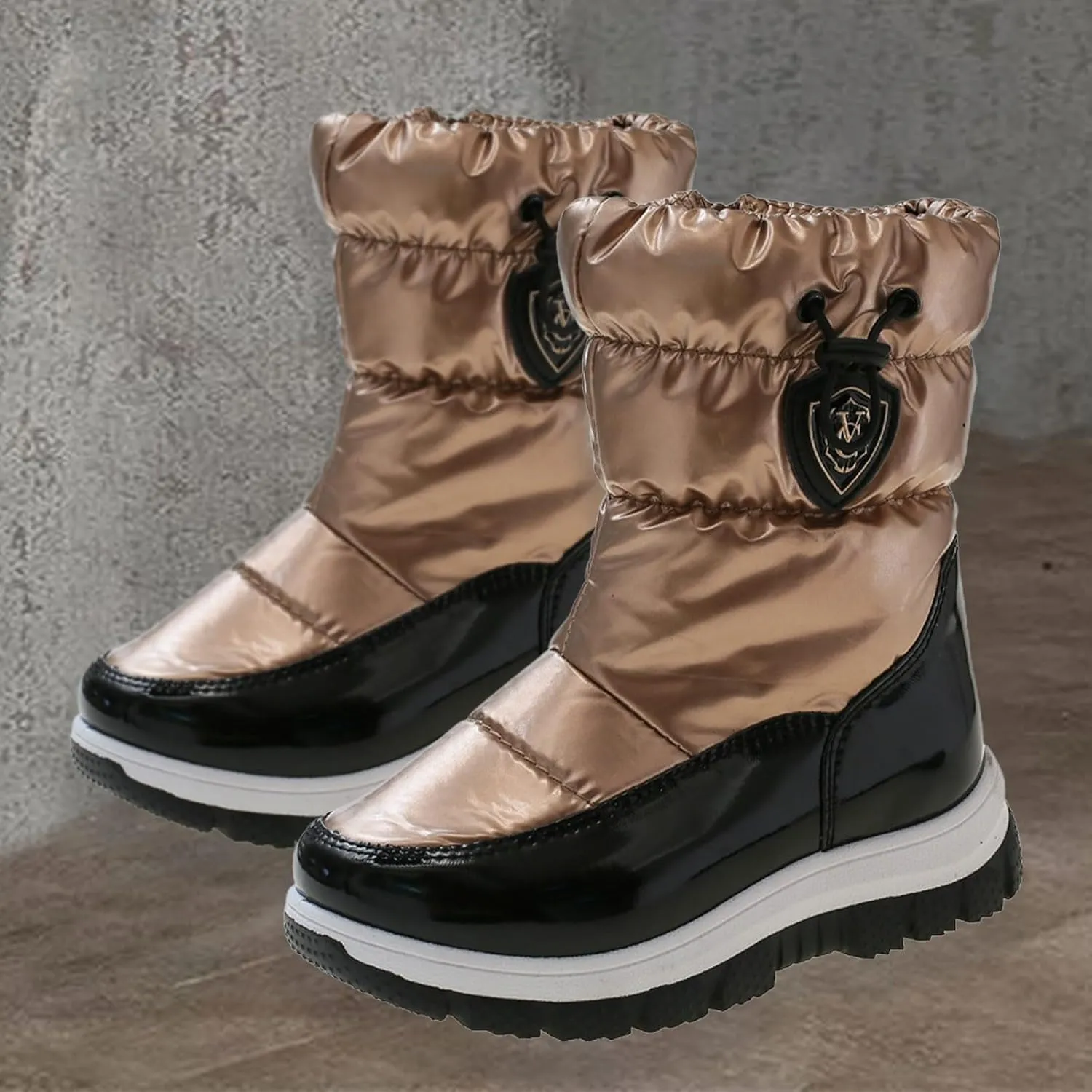 Big Kids Fashion Snow Boots Flat Thick aterproof Shoes Winter Childrens Boys Mid Length Comfy Booties Padded Chunky