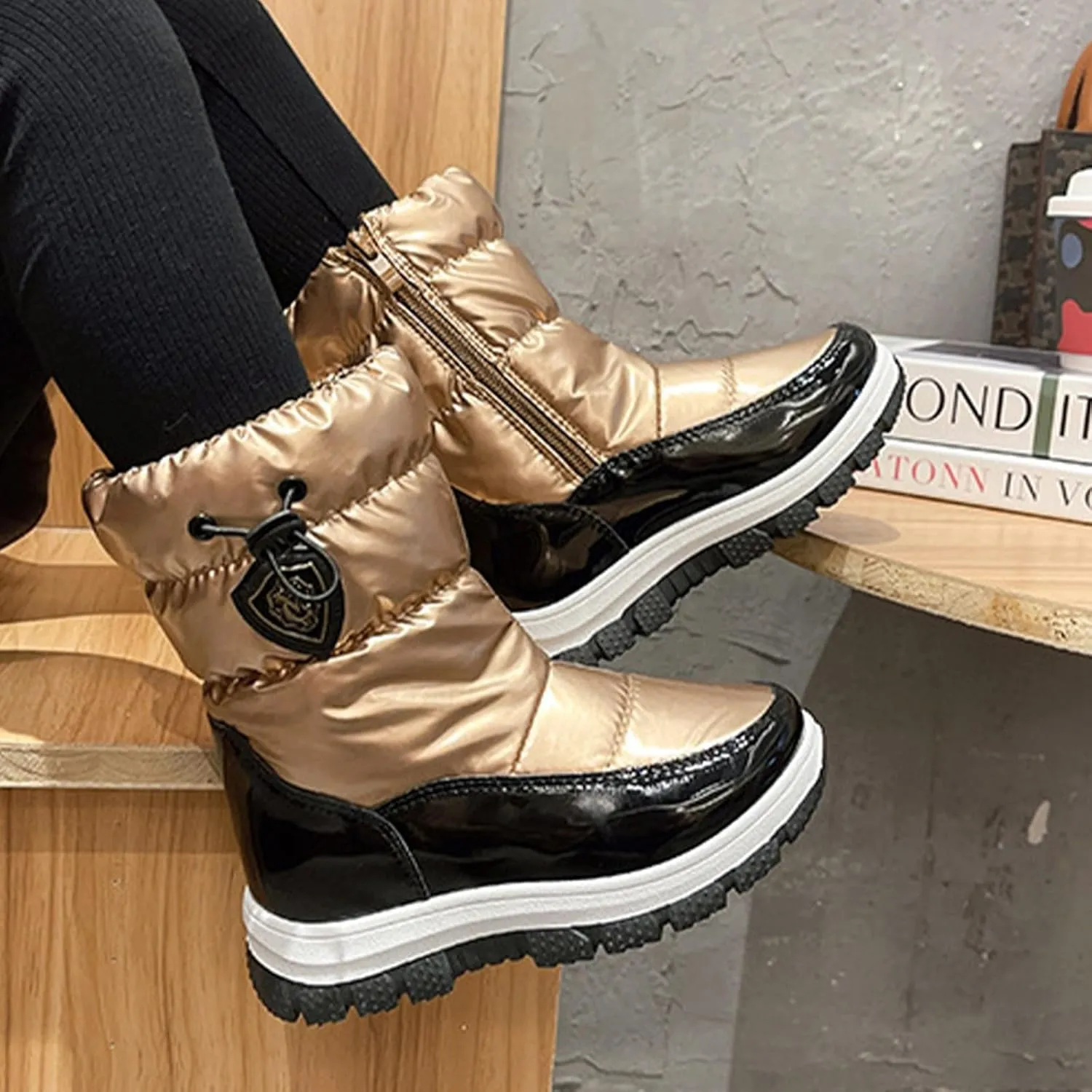 Big Kids Fashion Snow Boots Flat Thick aterproof Shoes Winter Childrens Boys Mid Length Comfy Booties Padded Chunky
