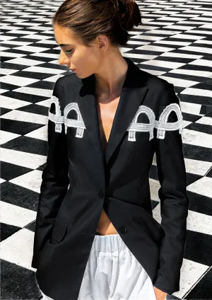 Black Arches Cotton Linen Jacket  Lightweight & Stylish