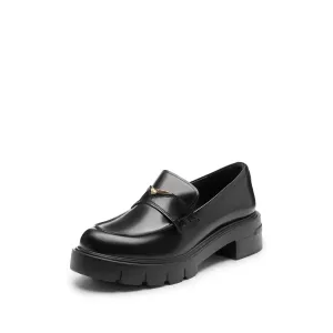 Black Signature Golden Seagull Leather Loafers