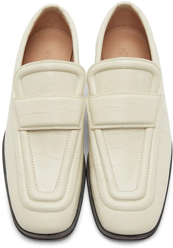 Bottega Veneta Off-White Croc Loafers
