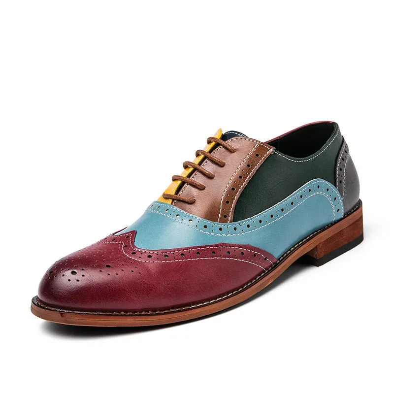British Style Hit Color Lace-Up Brogues Low-Cut Personality Men's Shoes Trend