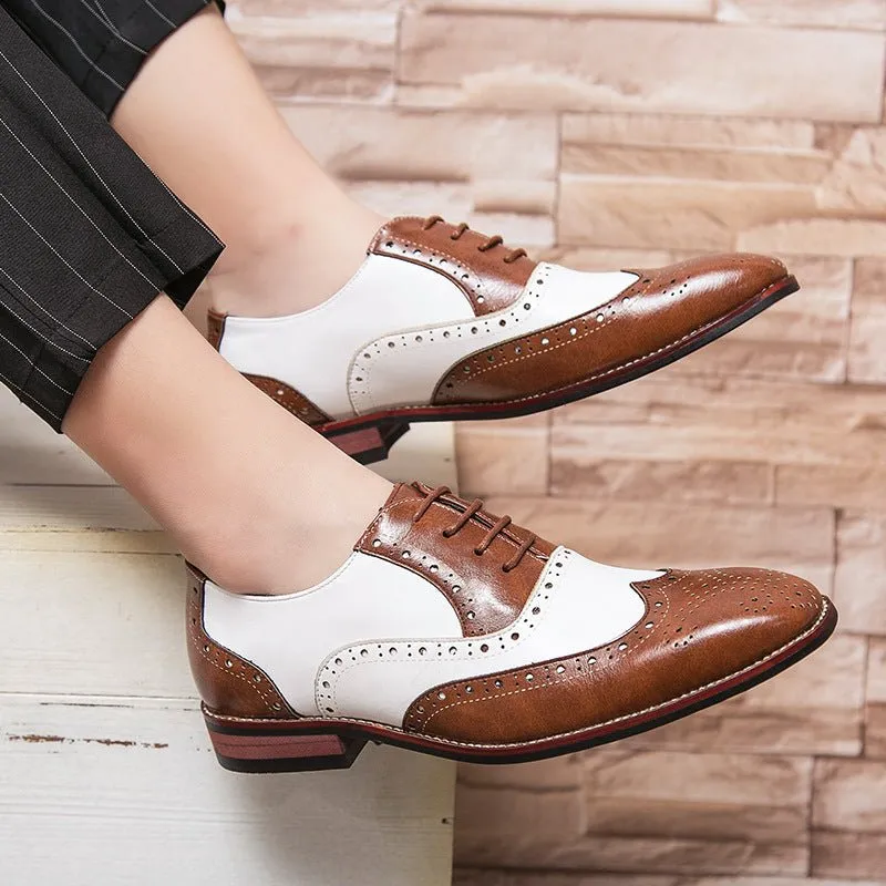 British Style Hit Color Lace-Up Brogues Low-Cut Personality Men's Shoes Trend