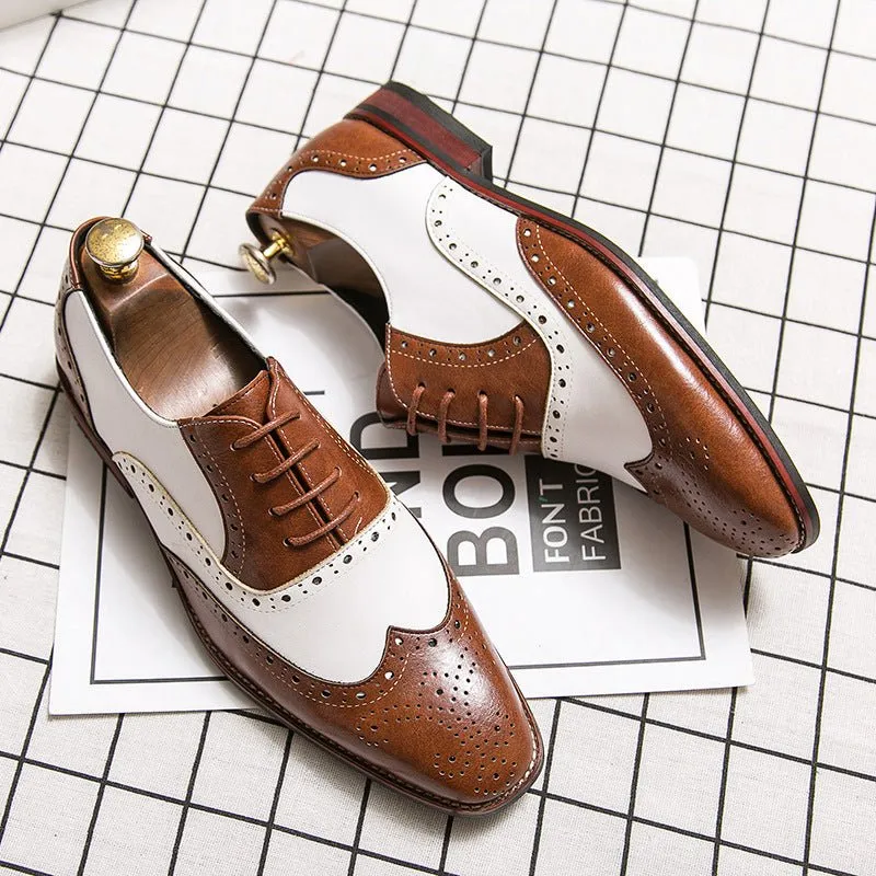 British Style Hit Color Lace-Up Brogues Low-Cut Personality Men's Shoes Trend