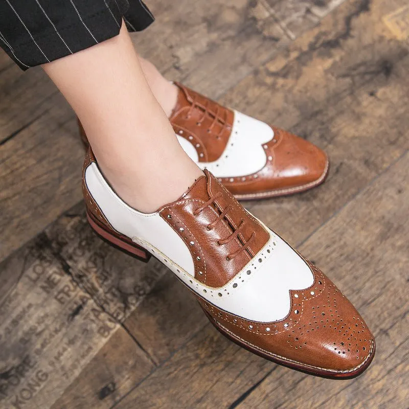 British Style Hit Color Lace-Up Brogues Low-Cut Personality Men's Shoes Trend