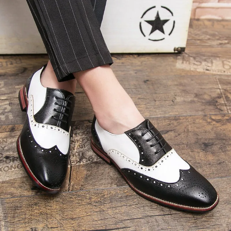 British Style Hit Color Lace-Up Brogues Low-Cut Personality Men's Shoes Trend