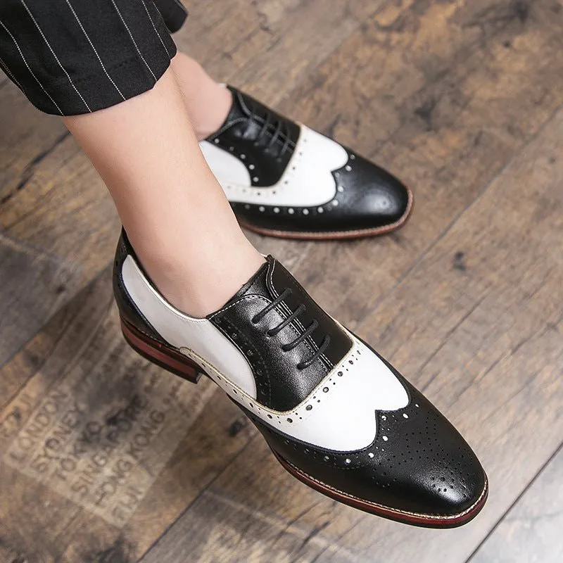British Style Hit Color Lace-Up Brogues Low-Cut Personality Men's Shoes Trend