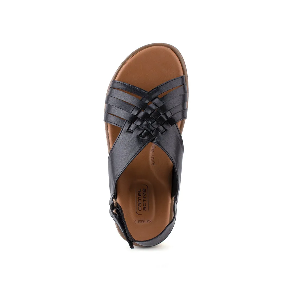 camel active Women Kalissa 3 Slip-On Sandals with slip-on comfort Panel Design Ladies Kalissa 3 -792204-DZ02SV-1-BLACK