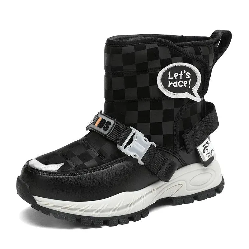 Children Warm Plush Rubber Fashion Sneakers Outdoor Girls Boys  Kids Boots