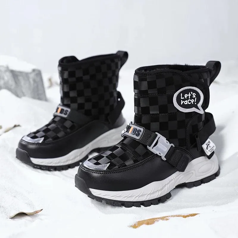 Children Warm Plush Rubber Fashion Sneakers Outdoor Girls Boys  Kids Boots