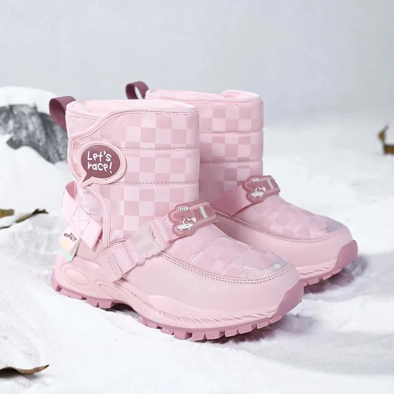 Children Warm Plush Rubber Fashion Sneakers Outdoor Girls Boys  Kids Boots
