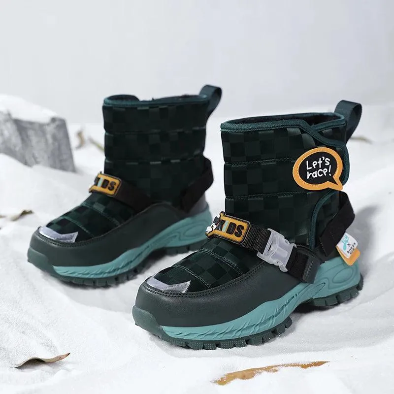 Children Warm Plush Rubber Fashion Sneakers Outdoor Girls Boys  Kids Boots
