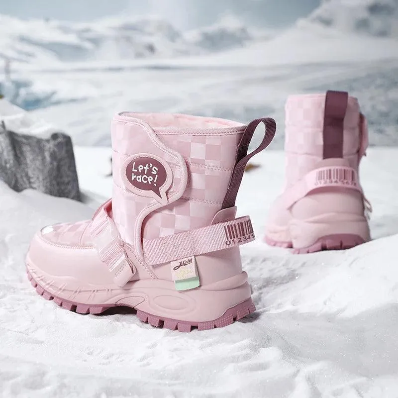Children Warm Plush Rubber Fashion Sneakers Outdoor Girls Boys  Kids Boots