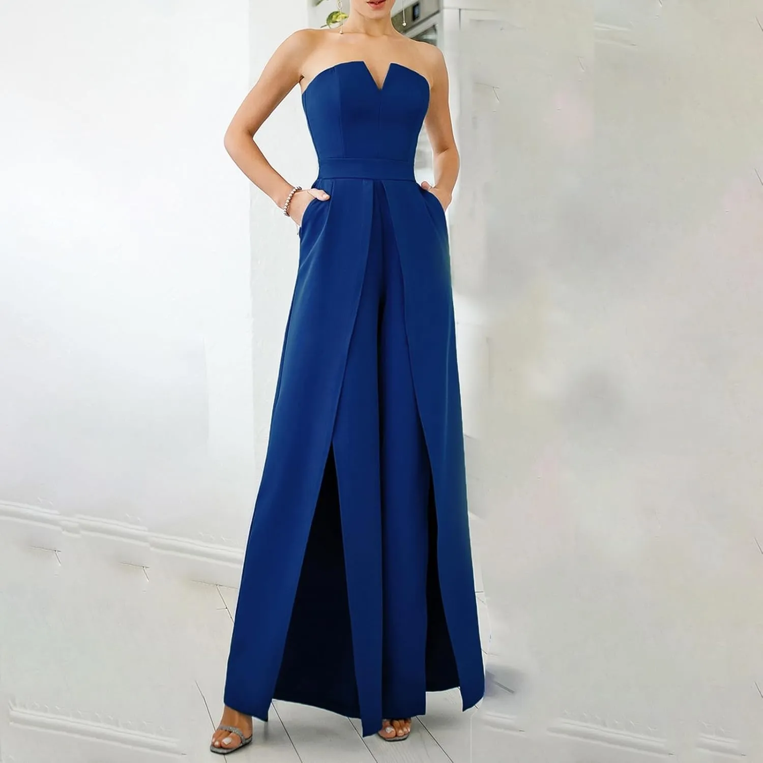 Cololura Women's Sexy sleeveless Strapless High Waist One Piece Pant Outfit Wide Leg Jumpsuit Romper