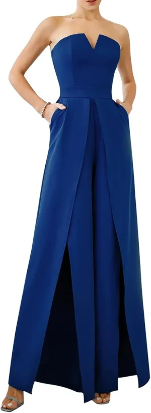 Cololura Women's Sexy sleeveless Strapless High Waist One Piece Pant Outfit Wide Leg Jumpsuit Romper