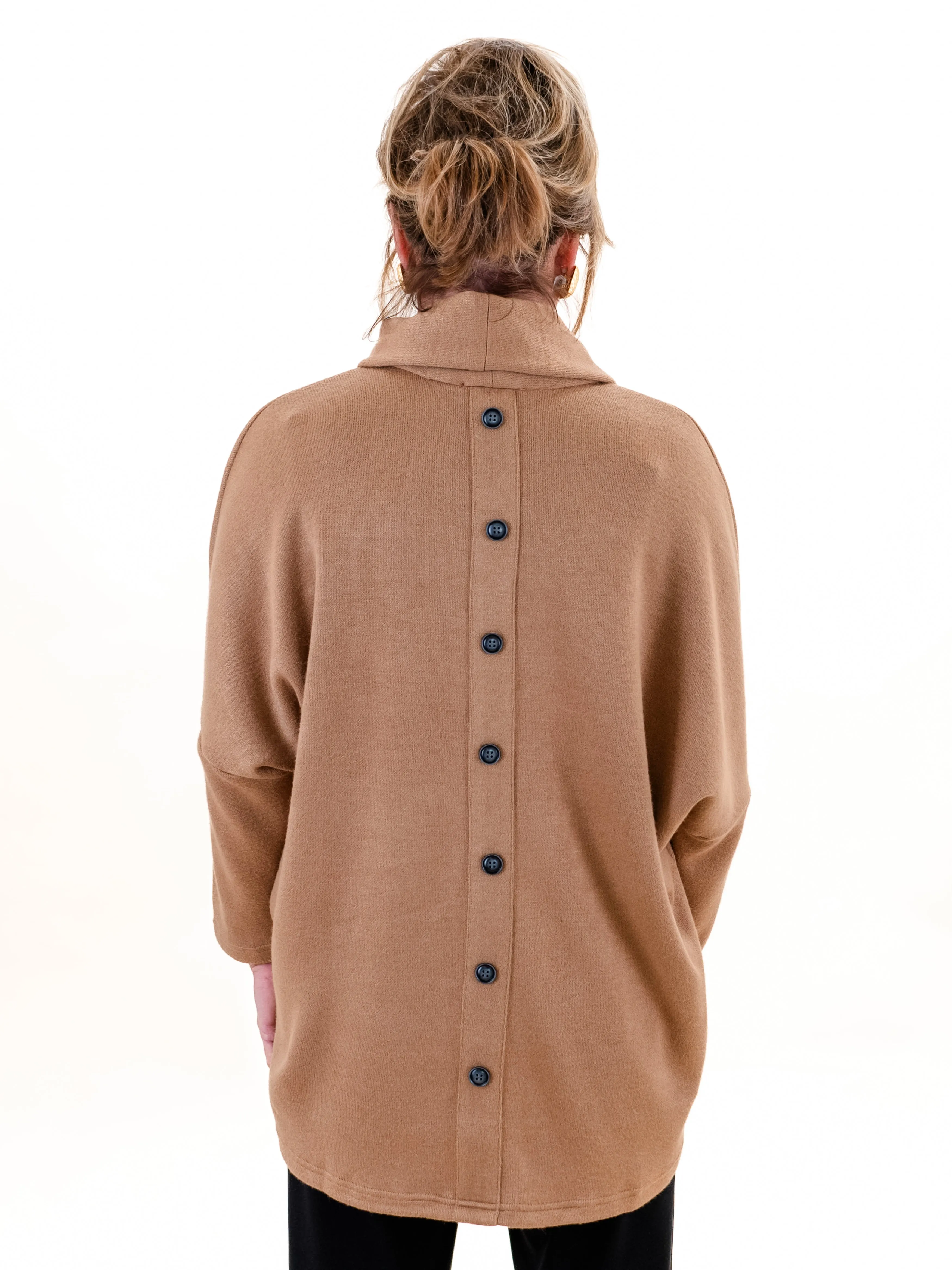 Cowl Neck Buttonback Tunic Camel by Boho Chic