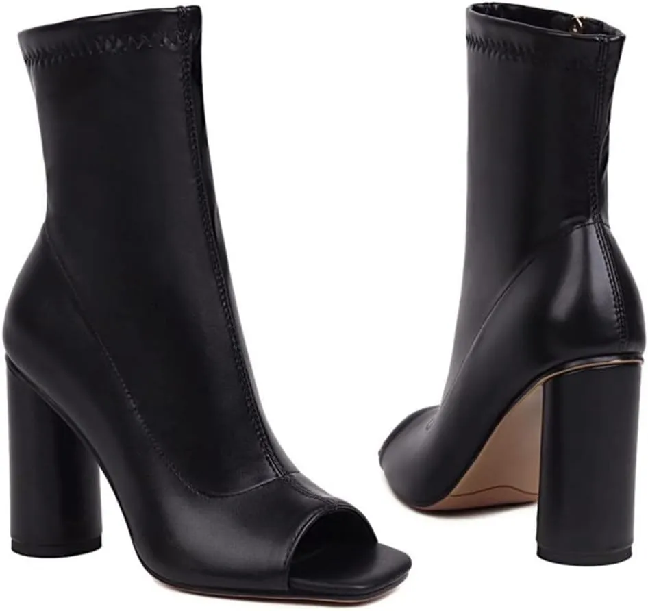 Cozivwaiy Women Fashion Peep Toe Ankle Boots High Heel Autumn Shoes Zipper Stretchy Boots Ankle High Party Shoes Size 2-11.5