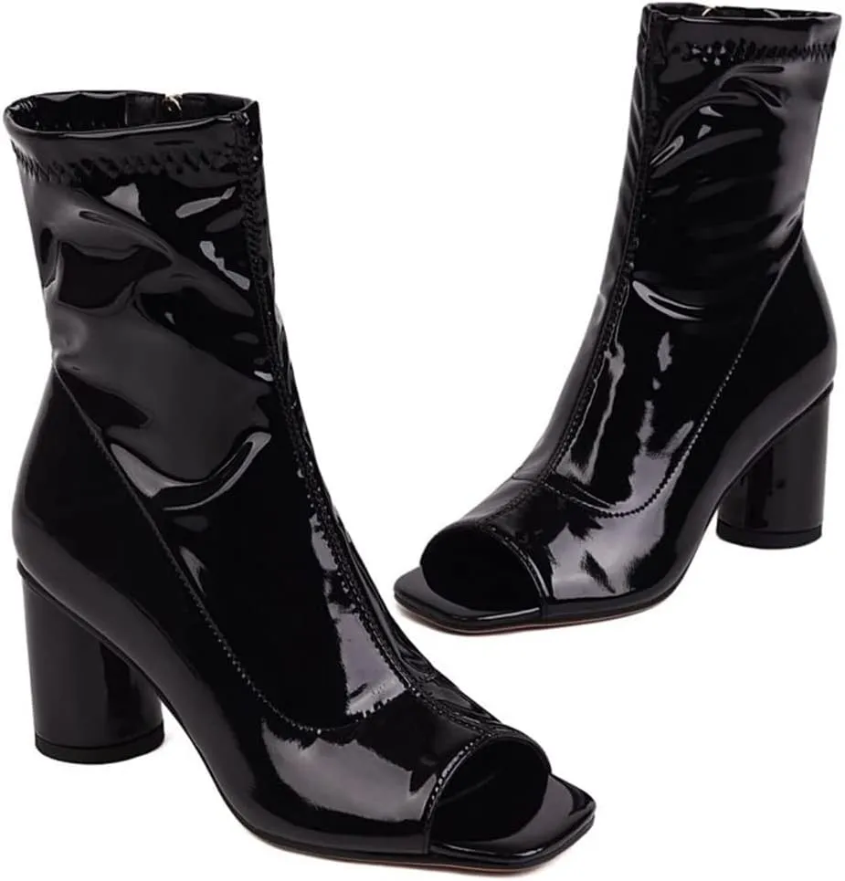 Cozivwaiy Women Fashion Peep Toe Ankle Boots High Heel Autumn Shoes Zipper Stretchy Boots Ankle High Party Shoes Size 2-11.5