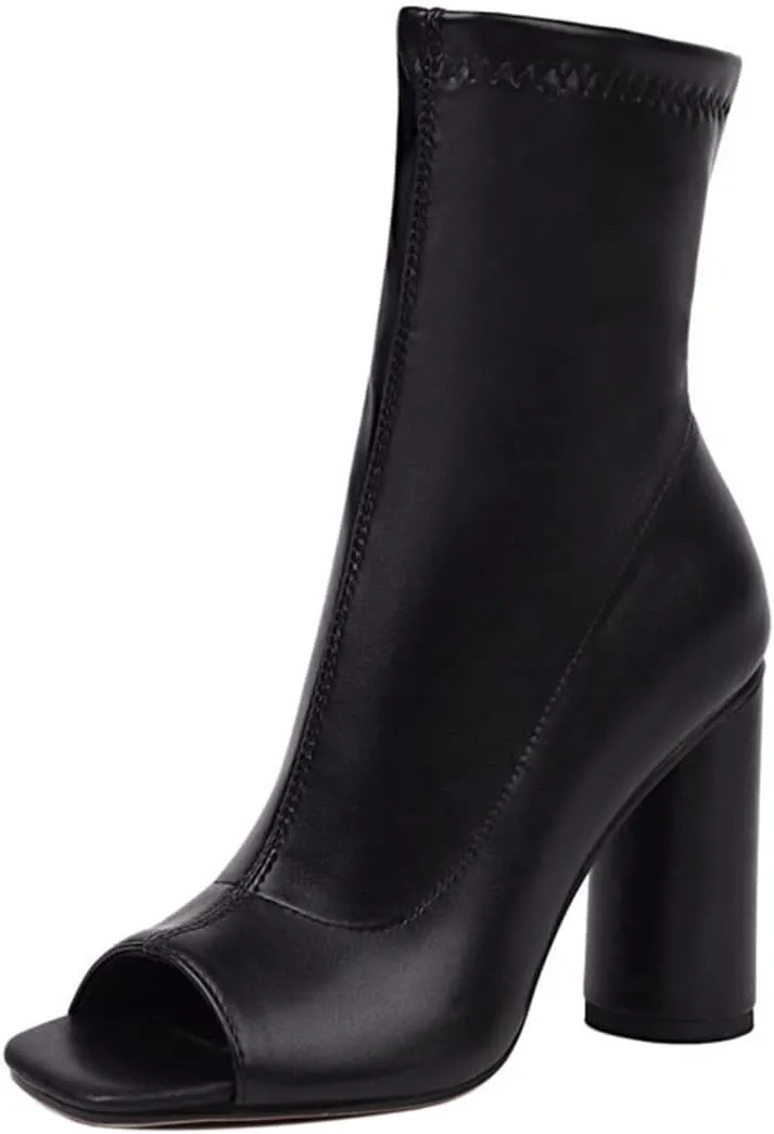 Cozivwaiy Women Fashion Peep Toe Ankle Boots High Heel Autumn Shoes Zipper Stretchy Boots Ankle High Party Shoes Size 2-11.5
