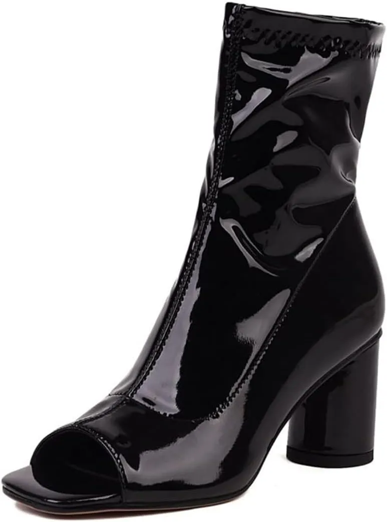 Cozivwaiy Women Fashion Peep Toe Ankle Boots High Heel Autumn Shoes Zipper Stretchy Boots Ankle High Party Shoes Size 2-11.5