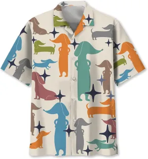 Dachshund Hawaiian Shirts for Men Short Sleeve Aloha Beach Shirt Floral Summer Casual Button Down Shirts