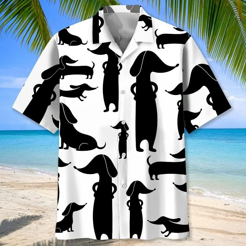 Dachshund Hawaiian Shirts for Men Short Sleeve Aloha Beach Shirt Floral Summer Casual Button Down Shirts