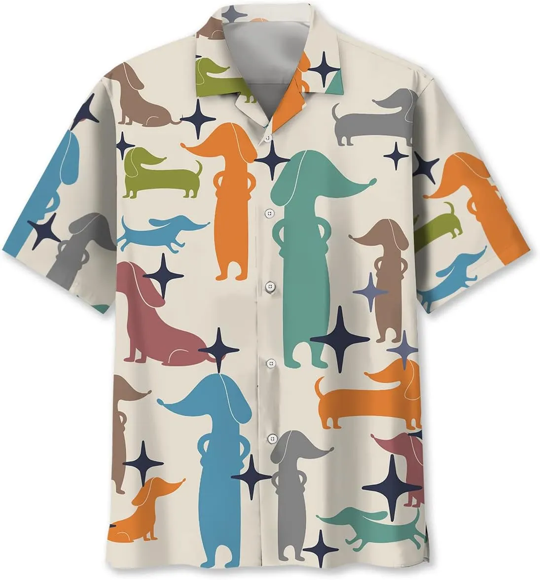 Dachshund Hawaiian Shirts for Men Short Sleeve Aloha Beach Shirt Floral Summer Casual Button Down Shirts
