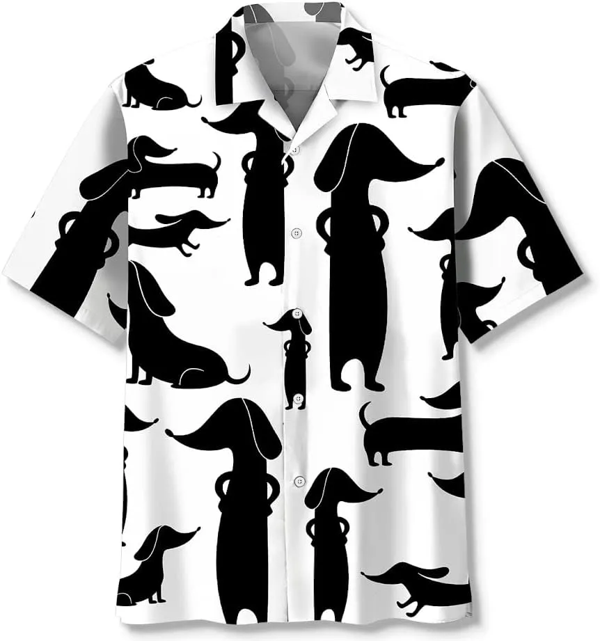 Dachshund Hawaiian Shirts for Men Short Sleeve Aloha Beach Shirt Floral Summer Casual Button Down Shirts