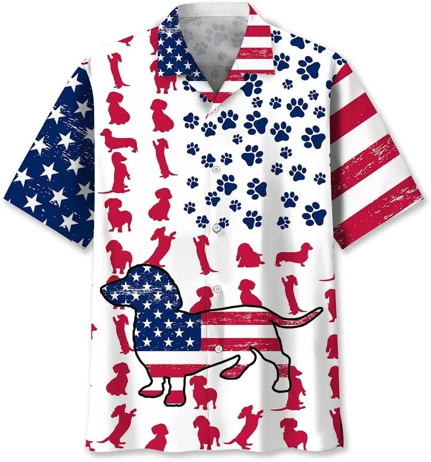 Dachshund Hawaiian Shirts for Men Short Sleeve Aloha Beach Shirt Floral Summer Casual Button Down Shirts