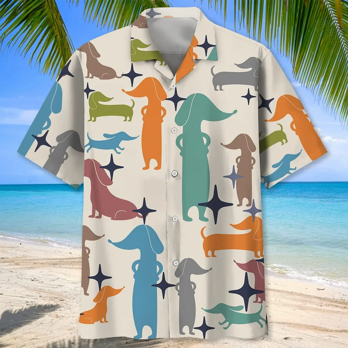 Dachshund Hawaiian Shirts for Men Short Sleeve Aloha Beach Shirt Floral Summer Casual Button Down Shirts
