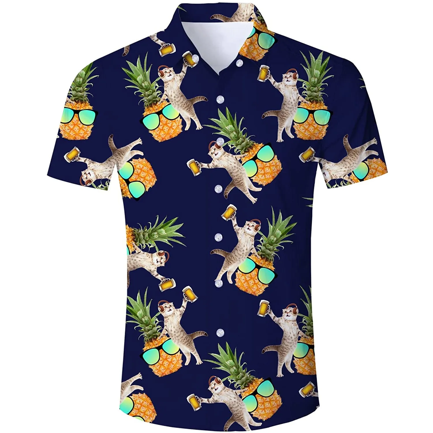 Dj Beer Cat Pineapple Funny Hawaiian Shirt
