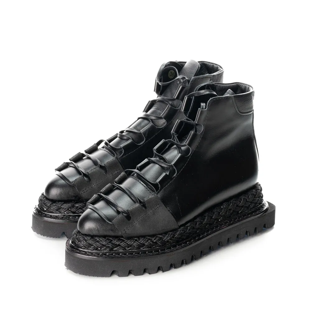 Fall Joy - New Day black leather lace-up booties