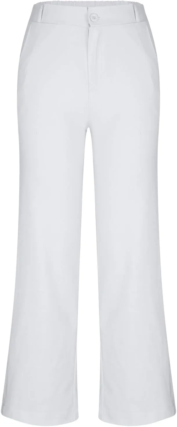 FZYLQY High Waist Wide Leg Trousers for Women Cotton Linen Dress Pants with Pockets Button Zip Slacks Office Style
