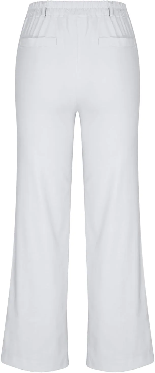 FZYLQY High Waist Wide Leg Trousers for Women Cotton Linen Dress Pants with Pockets Button Zip Slacks Office Style