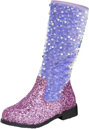 Girls Kids hinestone Mid Calf Riding Boots Sequin Fleece Plush Chunky Comfort Warm Lined Outdoor Girl Boots Size 1