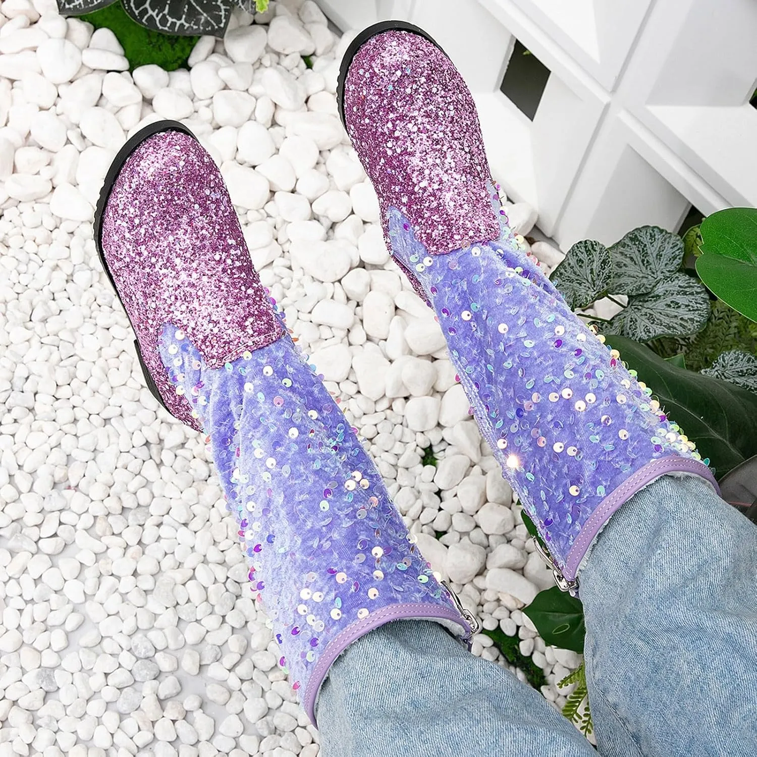 Girls Kids hinestone Mid Calf Riding Boots Sequin Fleece Plush Chunky Comfort Warm Lined Outdoor Girl Boots Size 1