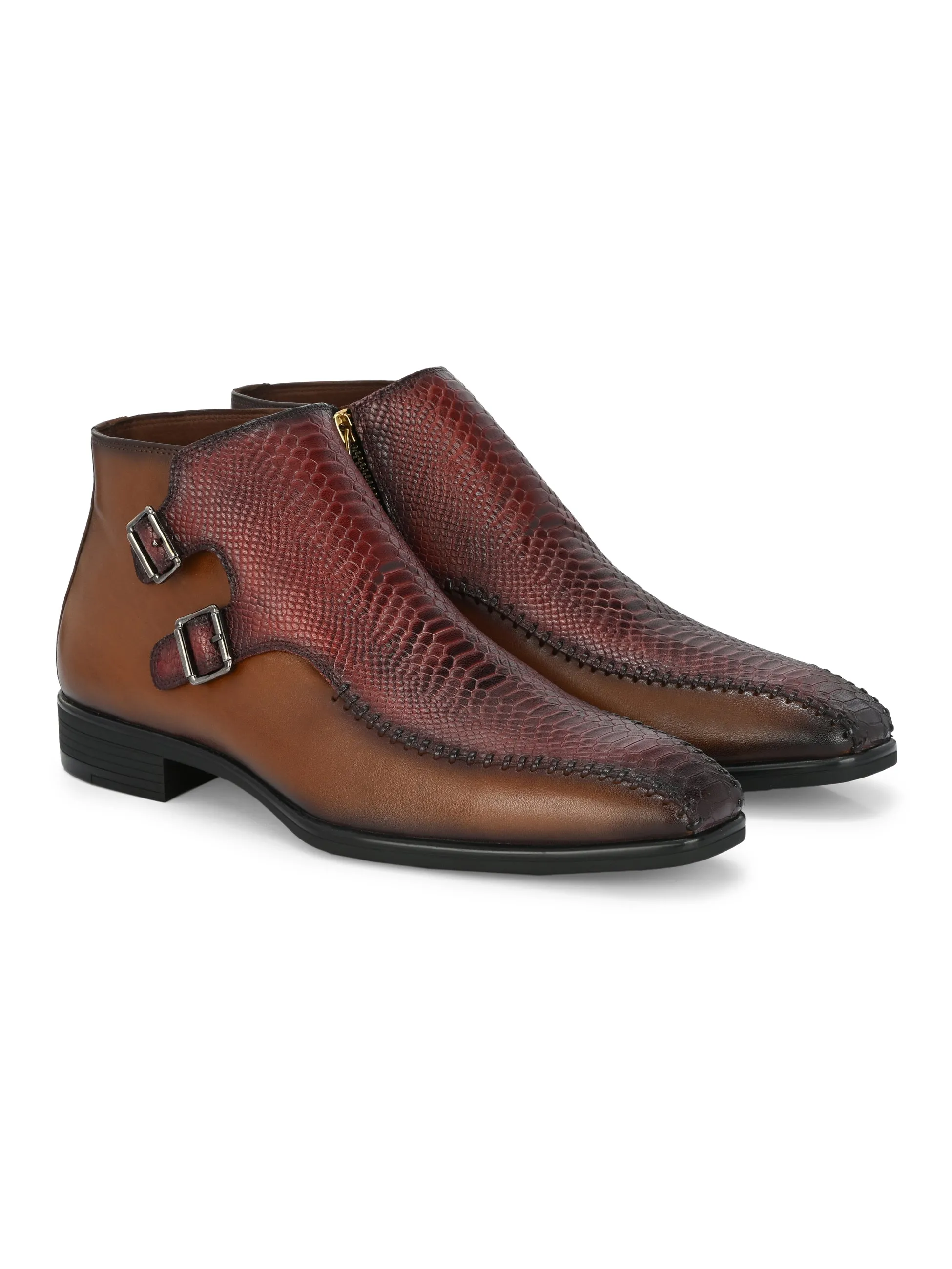 Hitz Men's Tan Leather Buckle Boots