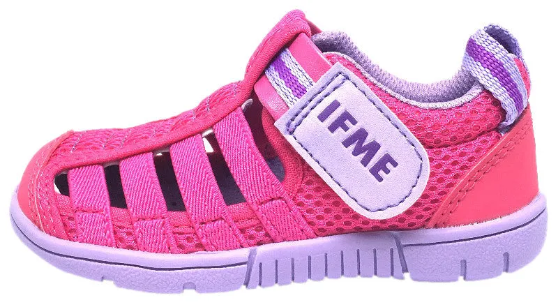 IFME Girl's Playa Venice Fuchsia Lavender Elastic Lace Mesh Hook and Loop Fisherman Style Sandal