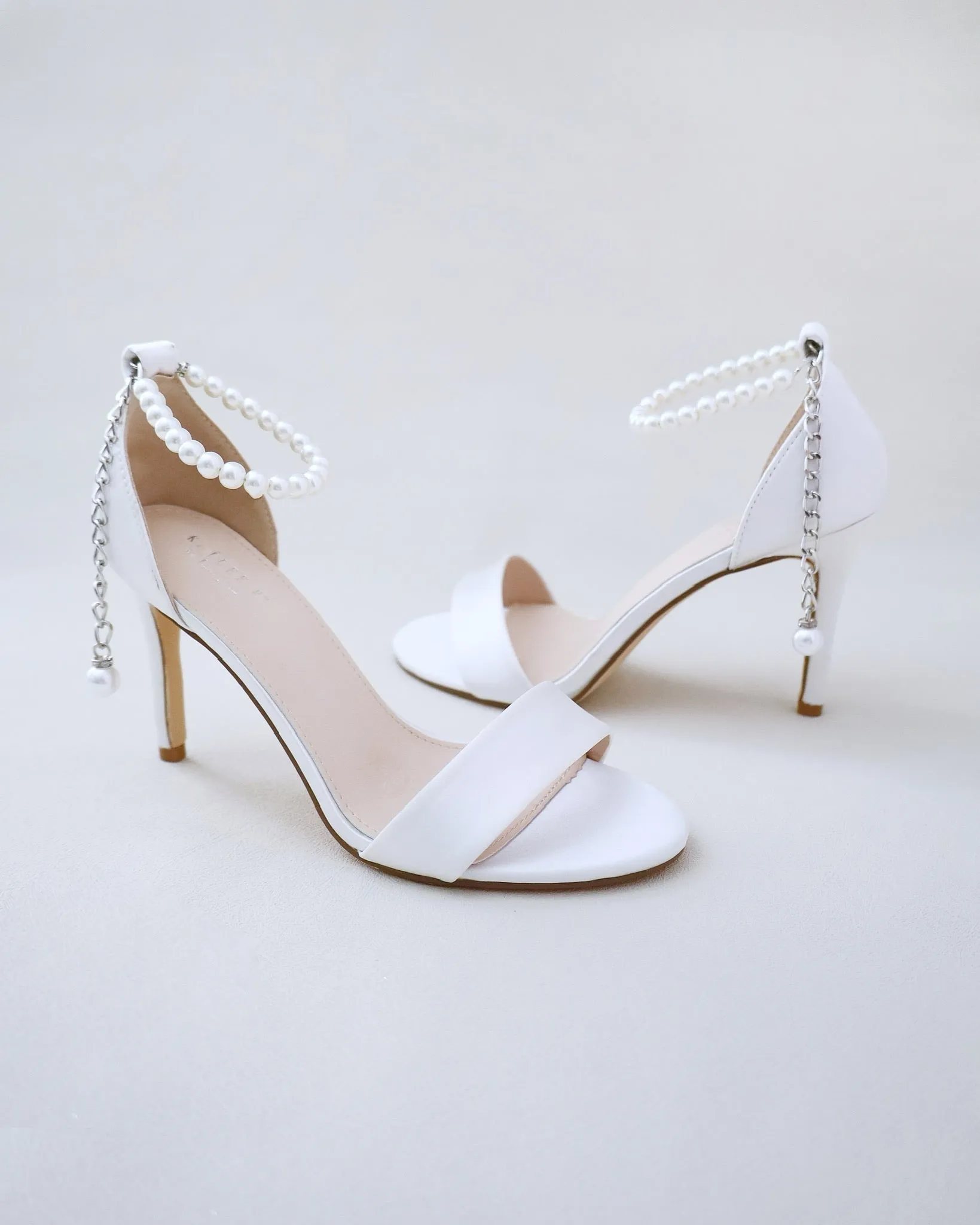 JOSKAA 2024 New Fashion High Heel Satin High Heel Wedding Sandals with Pearl Strap
