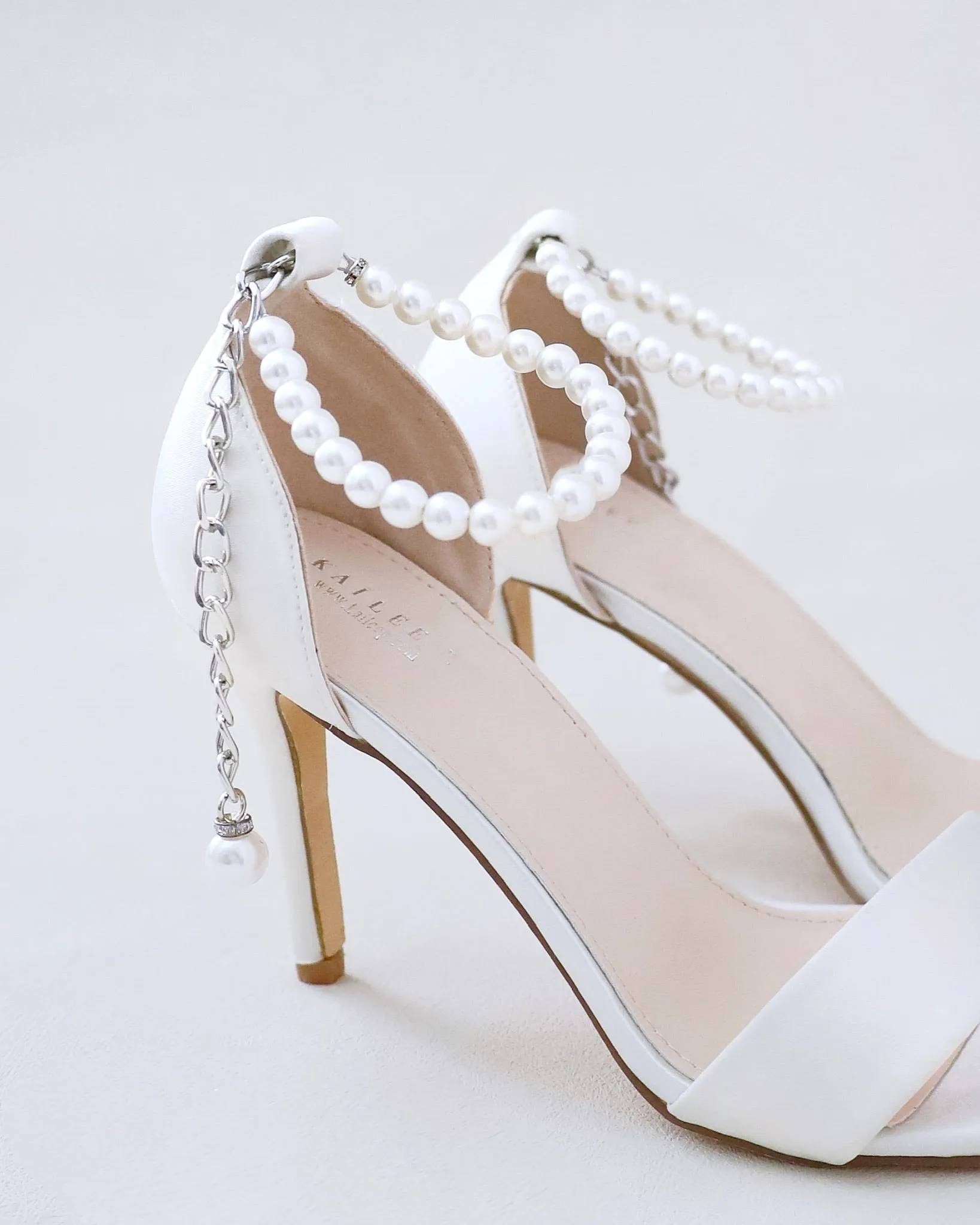 JOSKAA 2024 New Fashion High Heel Satin High Heel Wedding Sandals with Pearl Strap