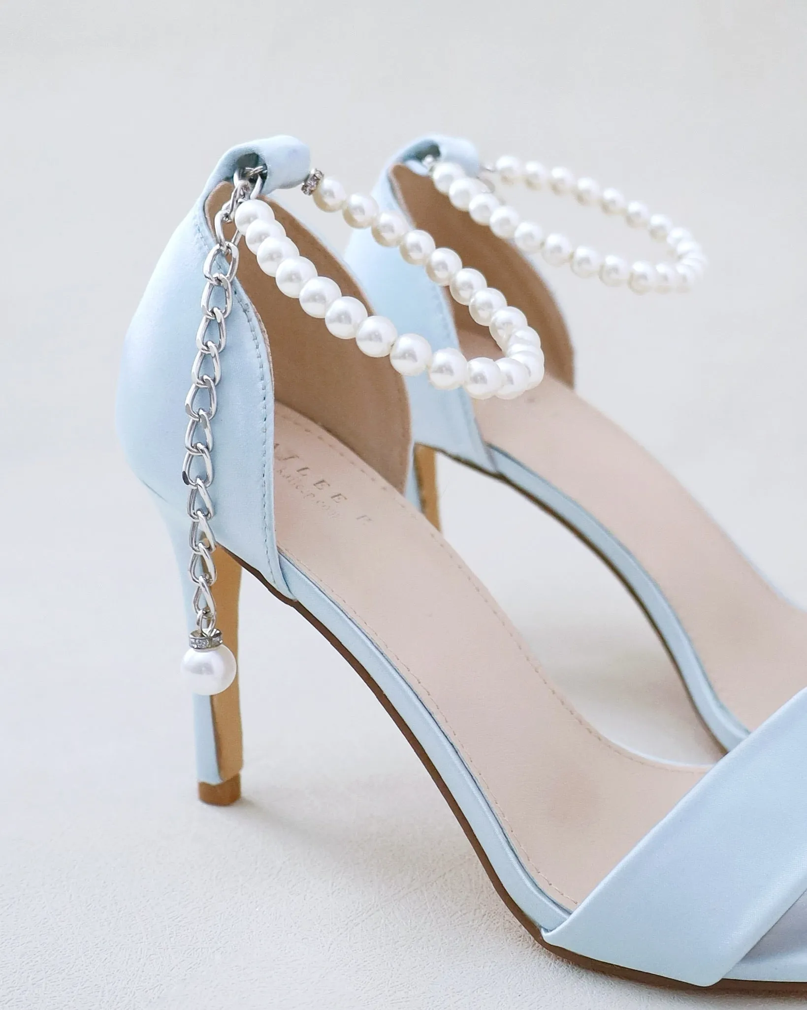 JOSKAA 2024 New Fashion High Heel Satin High Heel Wedding Sandals with Pearl Strap