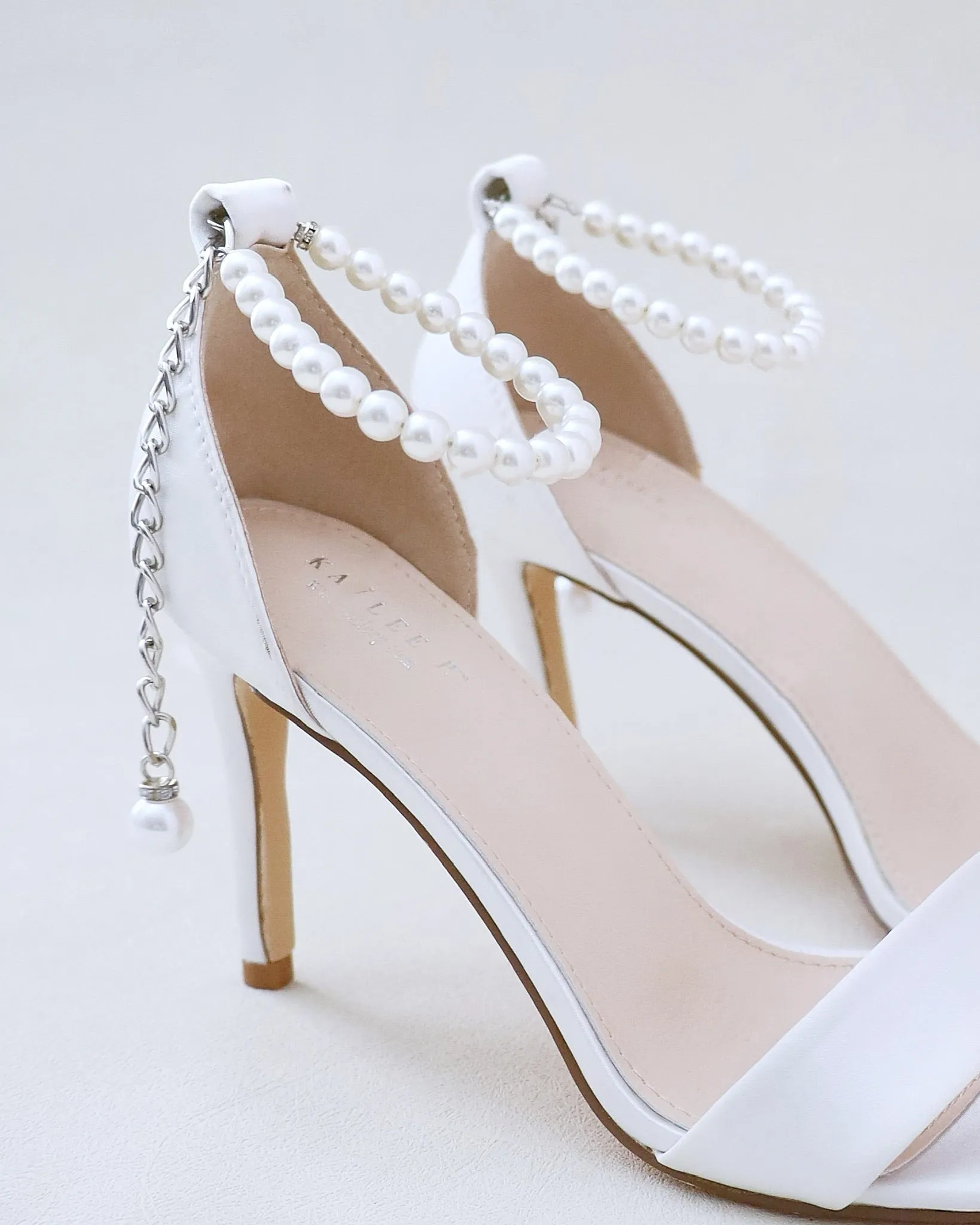JOSKAA 2024 New Fashion High Heel Satin High Heel Wedding Sandals with Pearl Strap